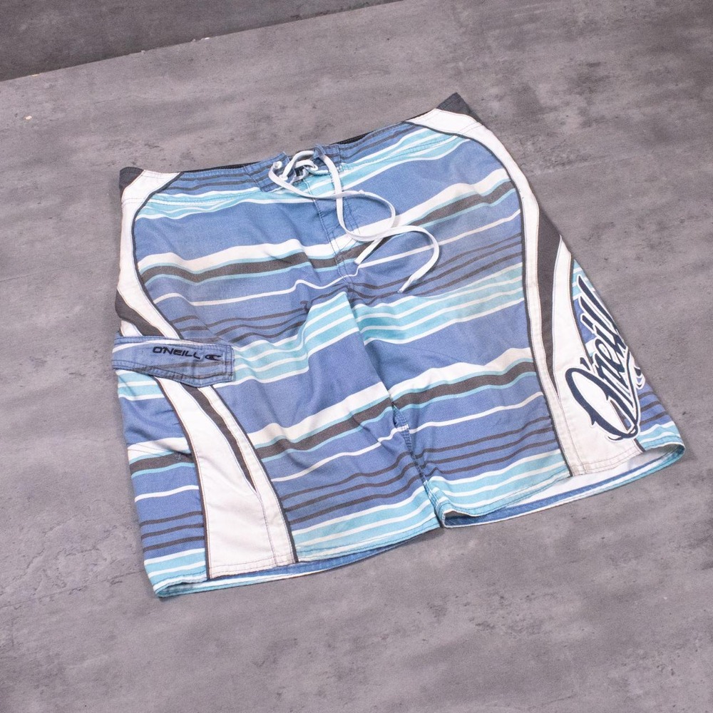 Y2K 2000's 00's O'Neill's Stripped Scripted Blue Board Short's Short's